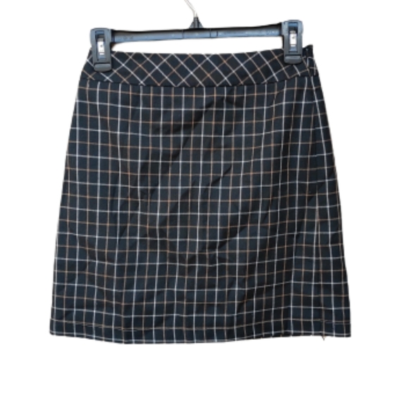 LOFT Petite Black Mini A-Line Skirt Windowpane Checkered - Picture 1 of 7
